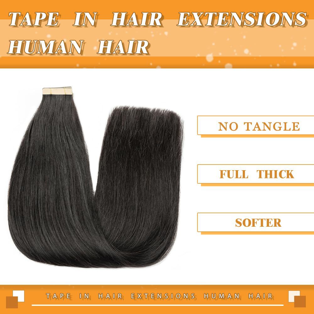 Extensión de cabello de película de cabello real 14 pulgadas 20 piezas 1B mujeres negras naturales sin rastro invisible image 3