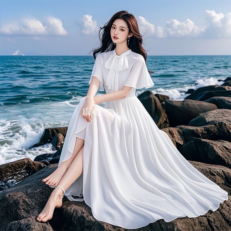 White Dress for Women, Summer 2026 New Style, High-End Chiffon Beach Dress, Elegant Ankle-Length Plus-Size Maxi Dress White Dress for Women, Summer 2026 New Style, High-End Chiffon Beach Dress, Elegant Ankle-Length Plus-Size Maxi Dress