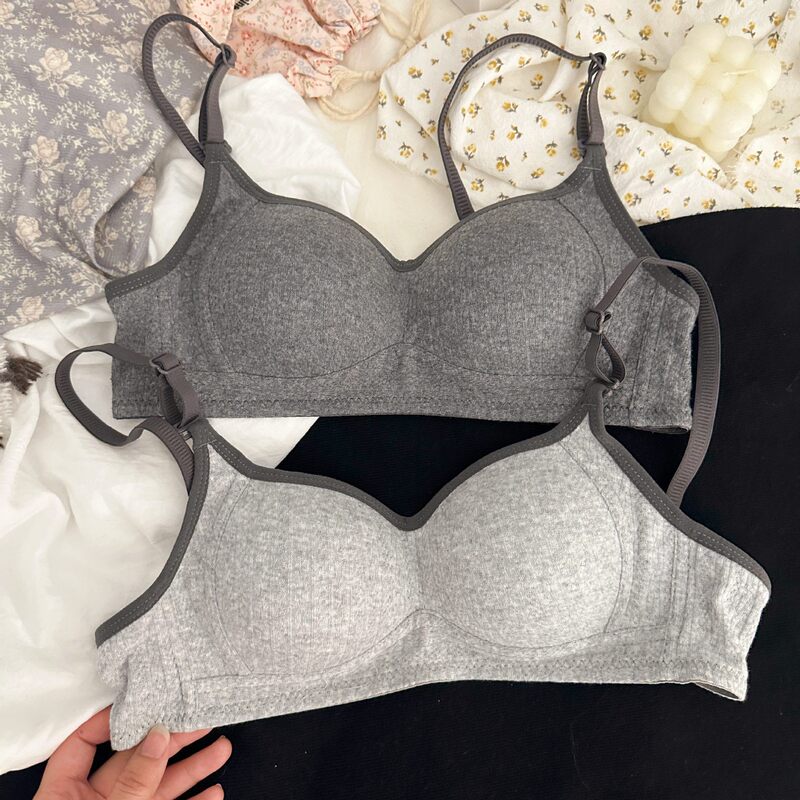 Factory Direct Sale Four-Level Gray Pure Cotton Underwear for Women, Thin Style Without Underwire, Comfortable Push-Up Bra for Young Girls