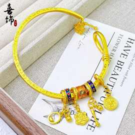 金店同款古法沙金高保色醒狮吉言四方聚财手镯女开口新中式礼物