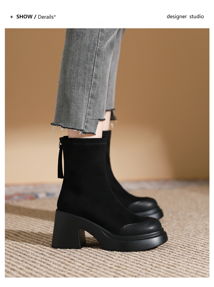 Bottes courtes Martin à talons hauts de 8CM et semelle épaisse pour femmes, bottes fines et élastiques, nouvelle collection 2024_voghion.com
