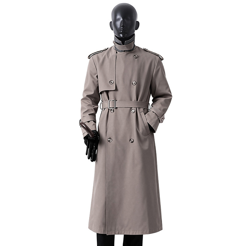 British Style Classic Thames Celebrity" Original High-Definition Black Silhouette Gentleman's Waist-Cinching Long Windbreaker Jacket for Men