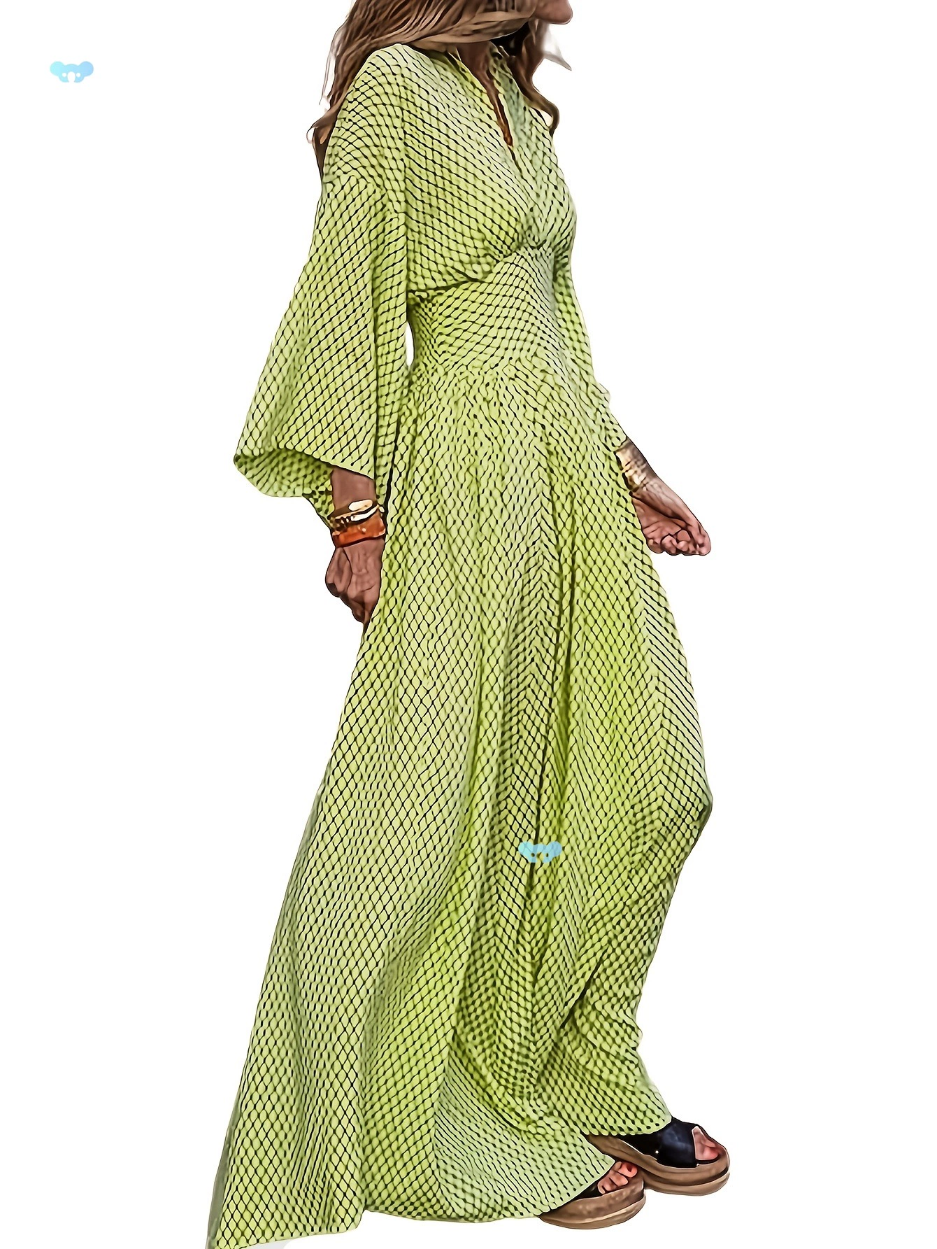 Длинные платья макси для женщин с рукавами-крыльями, V-образным вырезом и завышенной талией