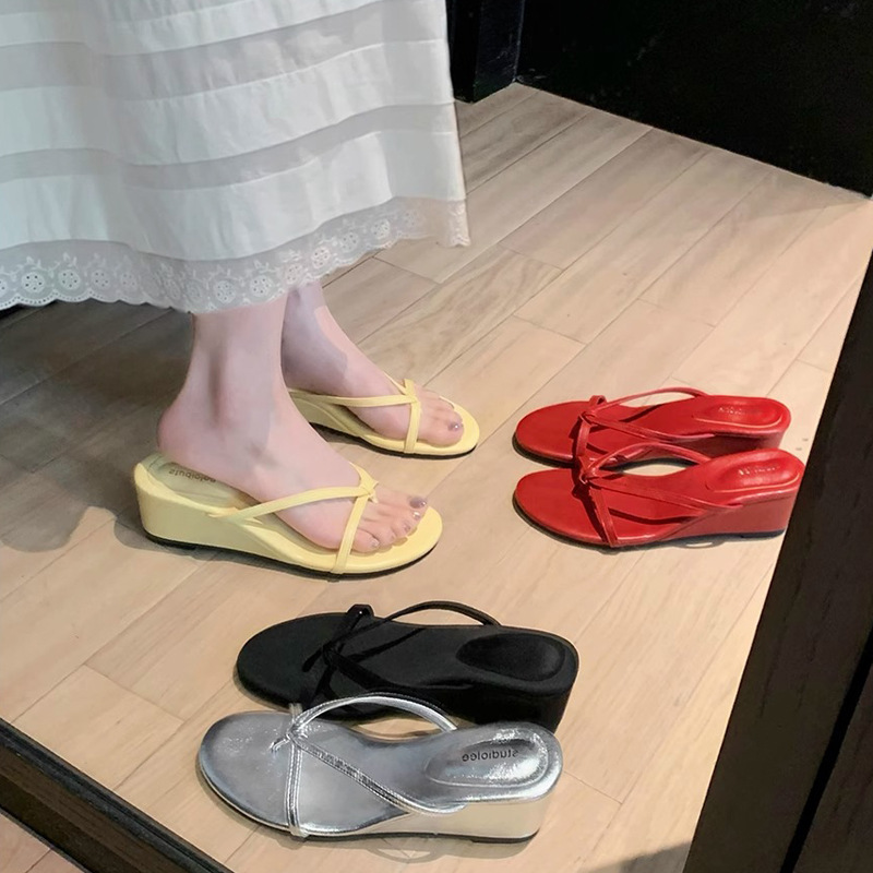 Pantuflas de uva mamá chanclas de tacón 6cm de altura ~ Sandalias y zapatillas de tacón de cuña con férula francesa al aire libre