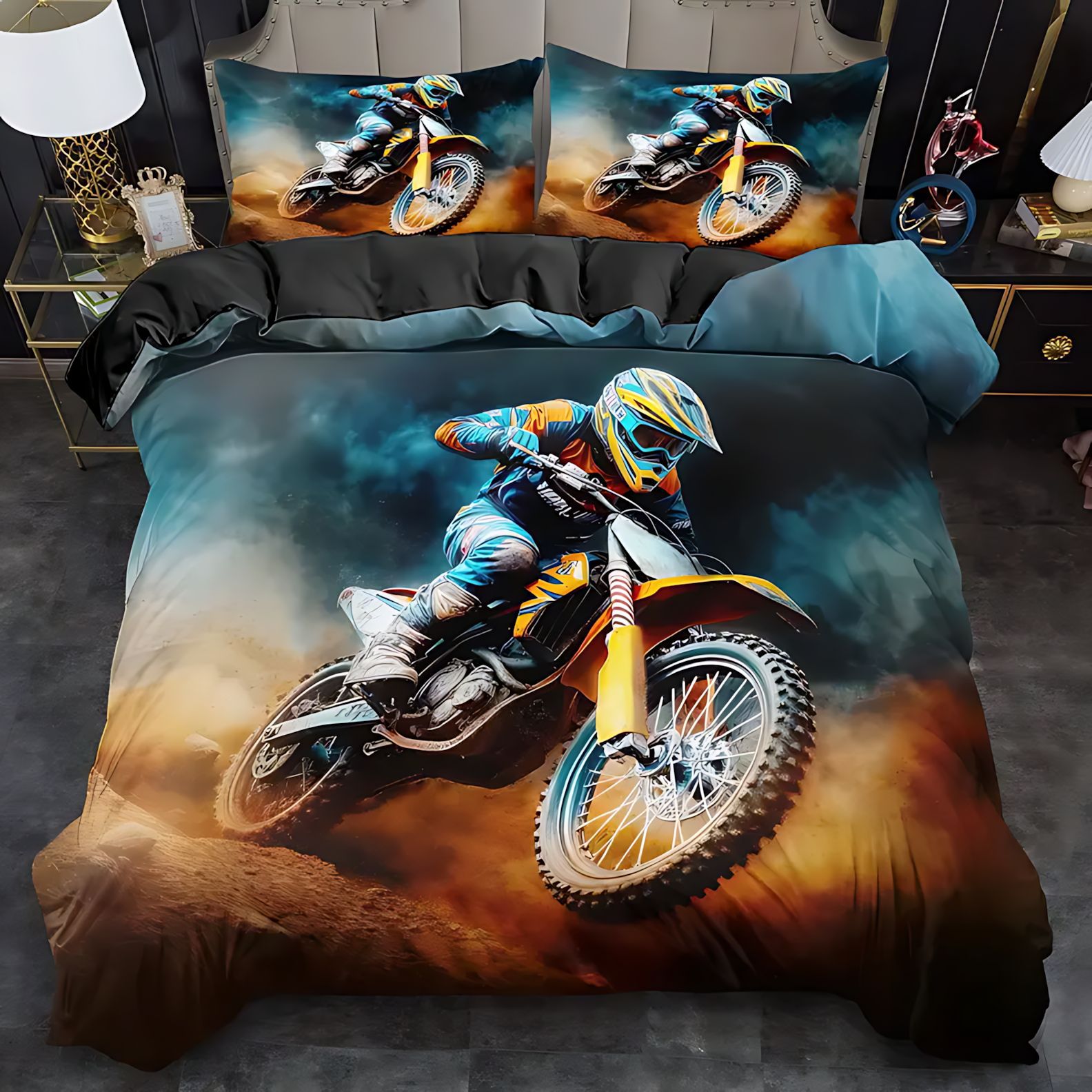 TEMU / JIT cross-border cool motocicleta impresión digital HD colcha suave colcha colcha