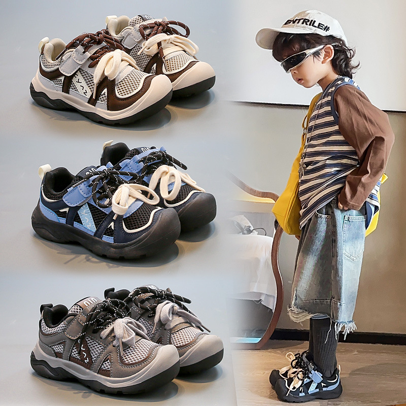 Boys' Sports Shoes 2025 Spring & Fall Korean Style Kidsren's Anti-Kick Hiking Shoes for Girls Baby Velcro Soft-Soled Casual Shoes
