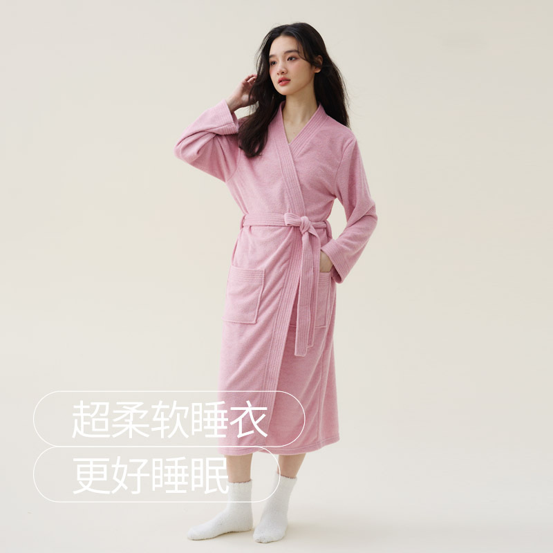 Terry Cloth Bathrobe, Water-Absorbent and Quick-Drying, Women's Summer Couple's Nightgown, Men's Bathrobe, Thin Hotel Spring & Fall Long Dressing Gown