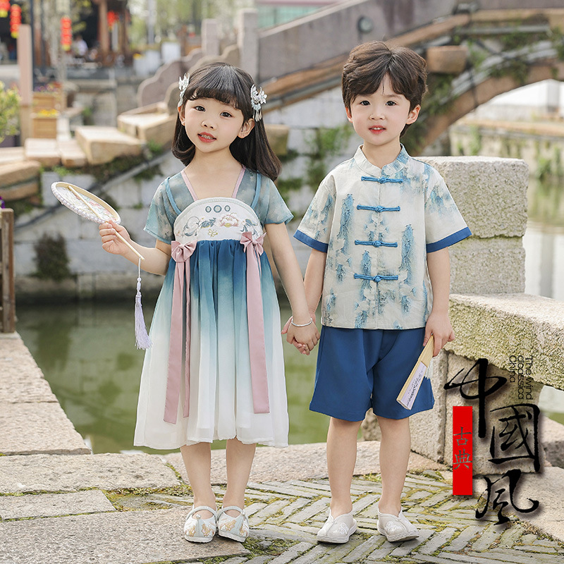 幼儿园汉服唐装演出服夏季六一儿 童表演服三字经朗诵国学舞台服1