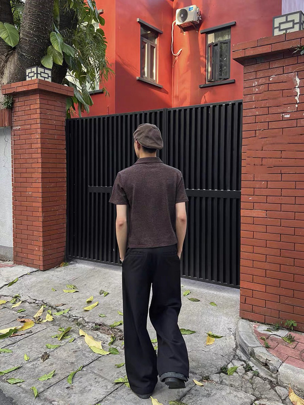 高货 裤脚拼接千鸟格破缝双褶A字直筒西裤拖地垂感老钱风休闲长裤|undefined