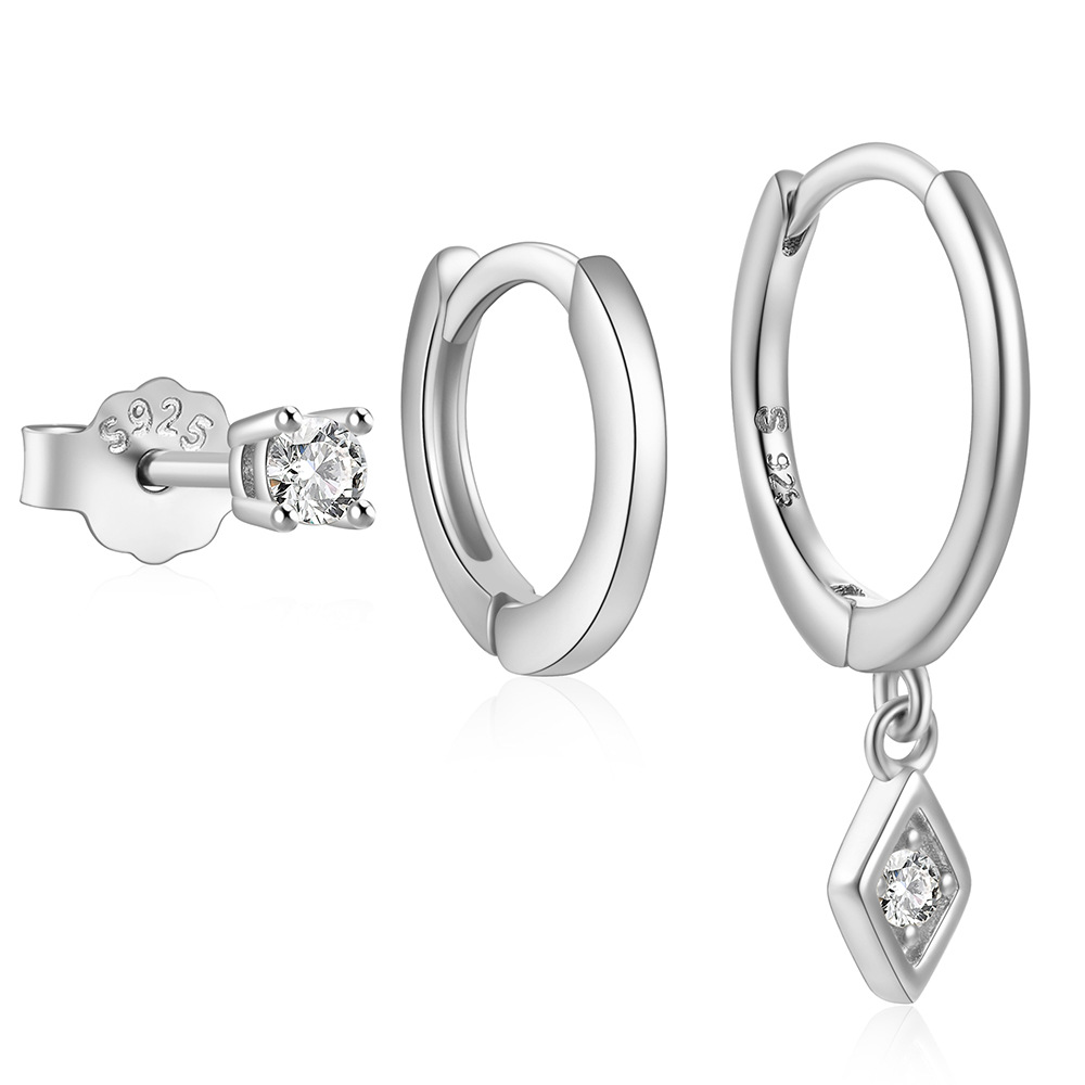 4g Weight Zircon Inlay Material Earrings Classification 3 Pieces Set Quantity Daily Occasion 925 Sterling Silver Material Geometric Pattern Women's Gender Plating, Inlay Design Simple Style Style 3 Pieces Set 925 Sterling Silver Zircon Geometric Earrings 93