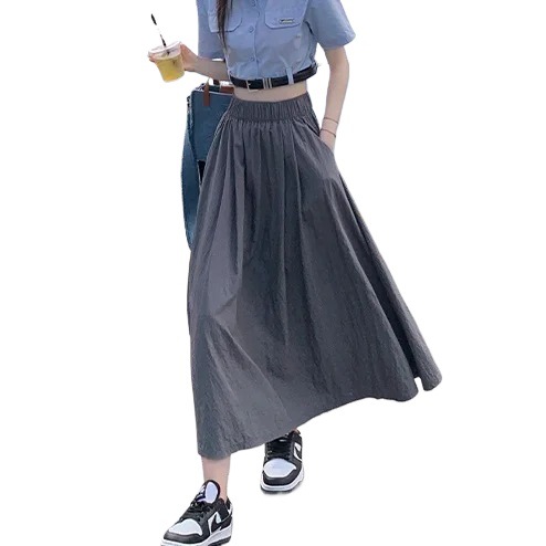 Thin solid color summer Japanese long skirt