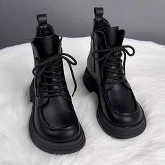软皮加绒马丁靴女棉靴2025秋冬新款厚底保暖短靴平底百搭加厚棉鞋