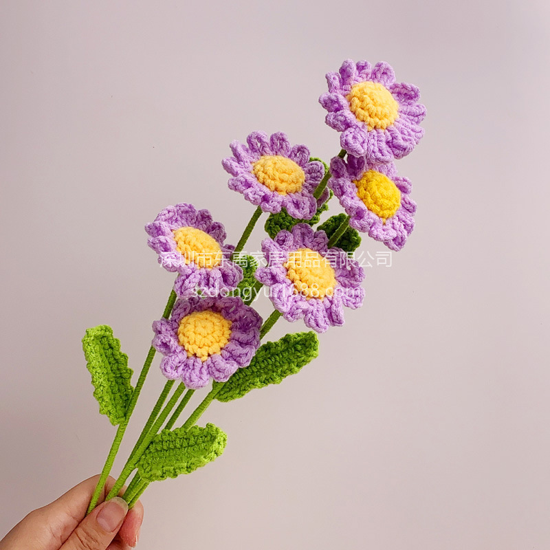 Margarita tejida a mano ramo de lana de manzanilla Flor de ganchillo flor artificial regalo para novia producto terminado