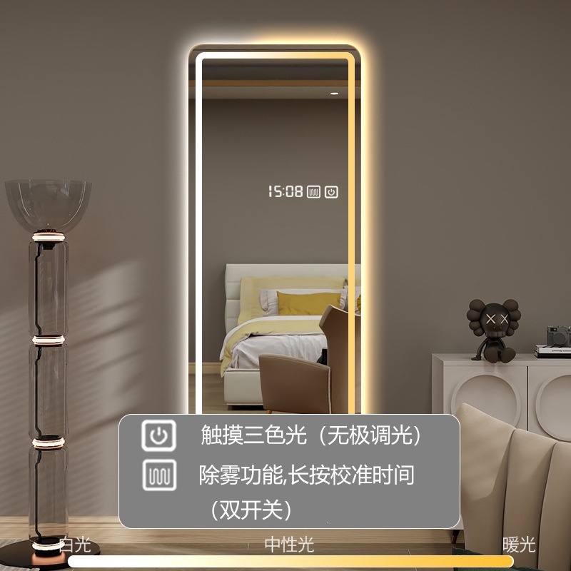 Espejo inteligente de detección cuadrada pantalla táctil dormitorio luminoso led pared prueba de vestir todo el cuerpo espejo espejo de baño image 17
