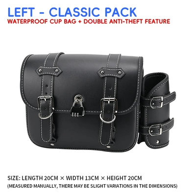 protection bars, modification, Motorcycle bumper - classic-quick-release-leather-side-bag-single-left-with-anti-theft-lock-cup-holder