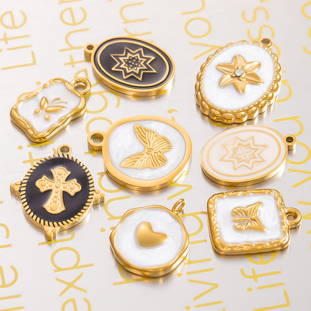0.03µm-0.05µm Gold Plating Thickness 1 Piece 8.9mm 304 Stainless Steel Zircon PVD Coated Real Gold Plated Cross Heart Shape Butterfly Pendant DIY Jewelry Accessories