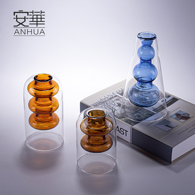 安華 輕奢玻璃花瓶簡約插幹花器ins裝飾品創意擺件軟裝工藝品批發