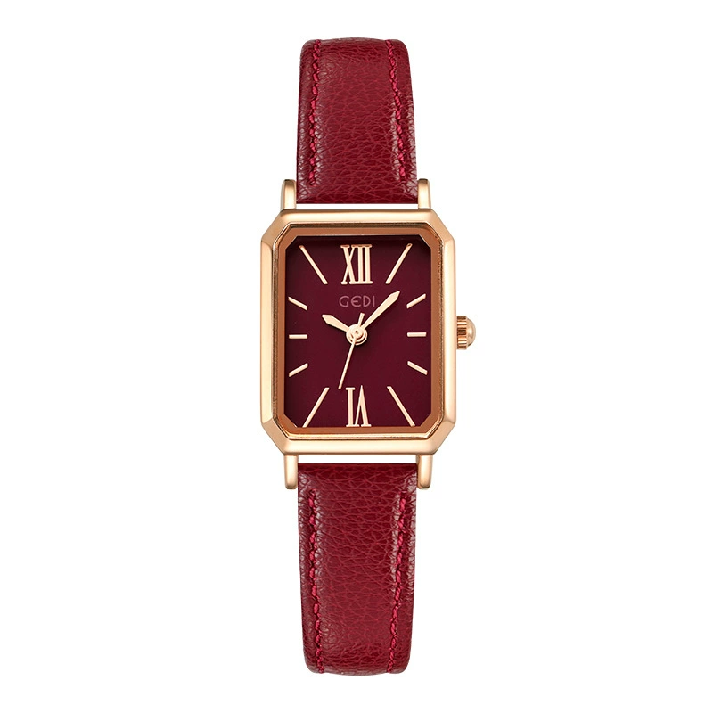 Rectangular Retro Quartz Women's Watch, Simple Korean Style, Leather-Look Strap, Lightweight