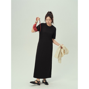 Plus Size Women's Summer New Fashion Age-Reducing Slim Dress Women's Short-Sleeved T-Shirt Black Slim Casual Long Skirt