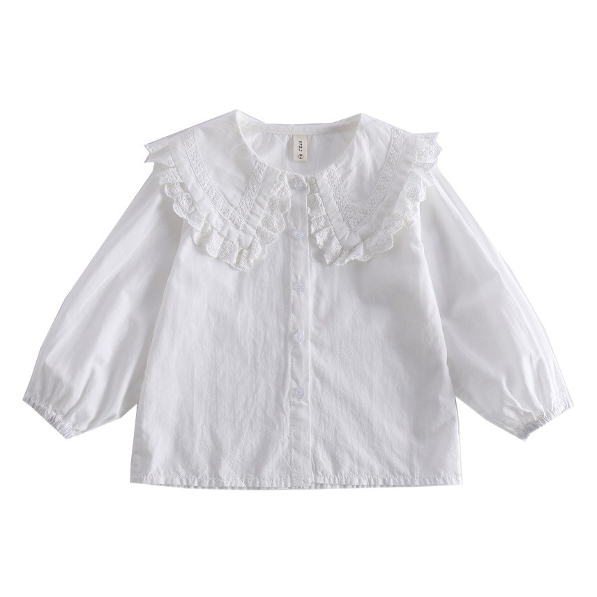Camisa de las niñas primavera y otoño nuevo estilo coreano solapa estilo occidental manga larga Niña camisa de los niños dulce lindo top