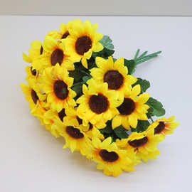 跨境亚马逊 人造7头向日葵菊花太阳花把束  园艺婚庆家居装饰绢花