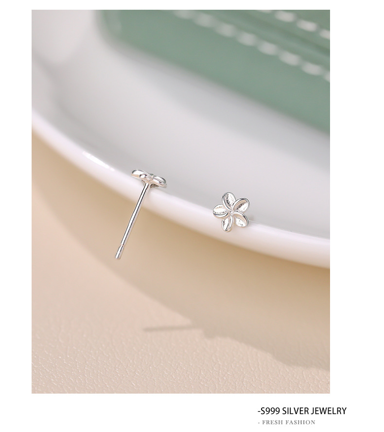 Holiday, Daily Occasion S999 Silver Material 1 Pair S999 Silver 925 Sterling Silver Earrings Flower Small Stud Earrings
