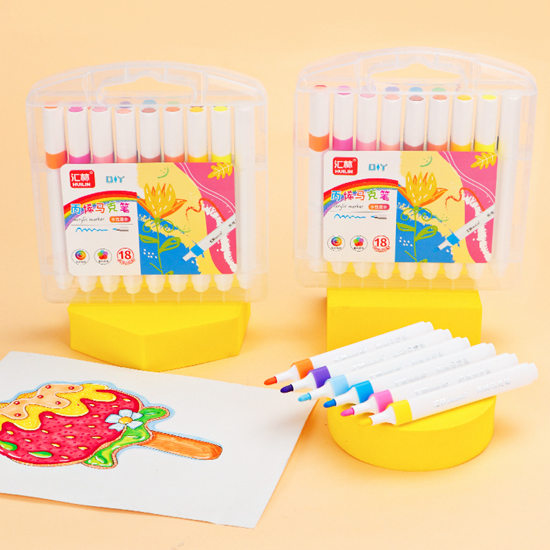 Huilin Cross-Border 18-Color Acrylic Marker Pen for Art Painting, Quick-Drying, Creative, Non-Bleeding, Stackable Colors, Drawing Pen for Students