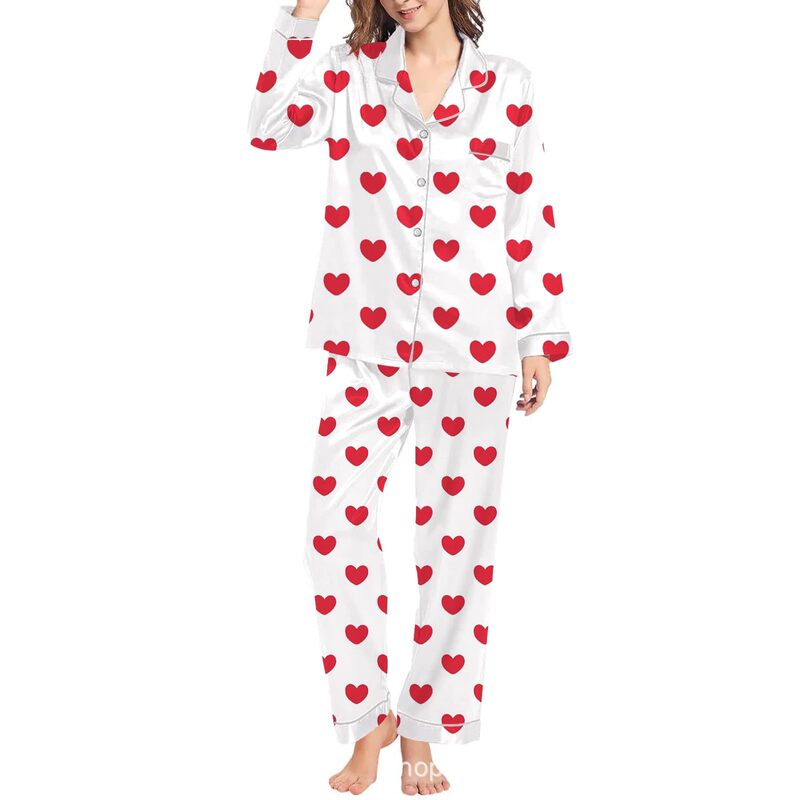 2026 New Cross-Border Valentine's Day Love-Printed Sweet Set Heart-Shaped Women's Loungewear Pajamas
