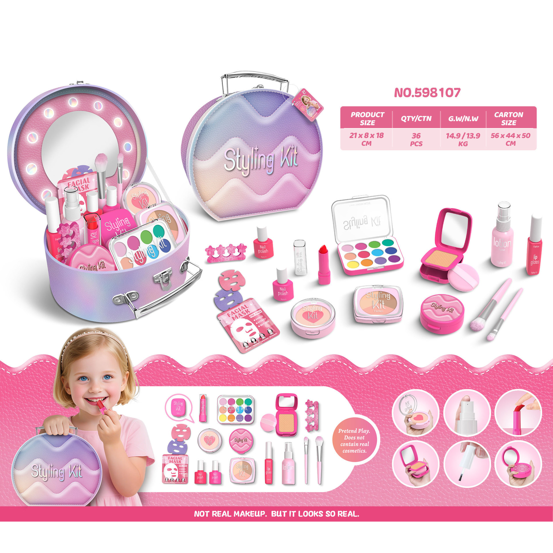 Niños y niñas transfronterizos vestidos de maquillaje conjunto de simulación de maquillaje accesorios herramientas de maquillaje para el hogar juguetes