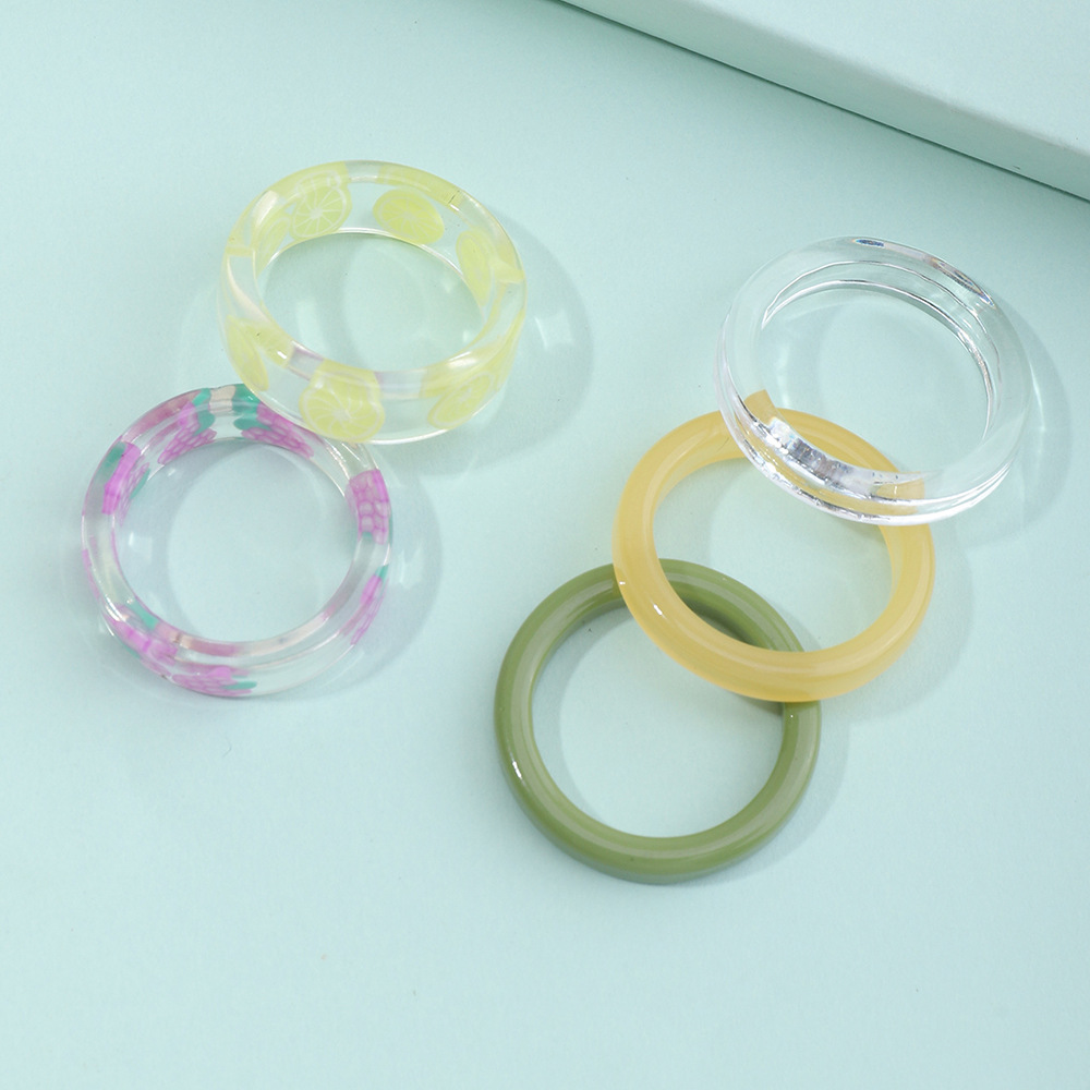 2022 New Summer Resin Transparent Fruit Printed Children's Ring Set display picture 2