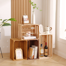 木质条框收纳箱储物箱家用复古做旧木条箱超市陈列水果木箱子