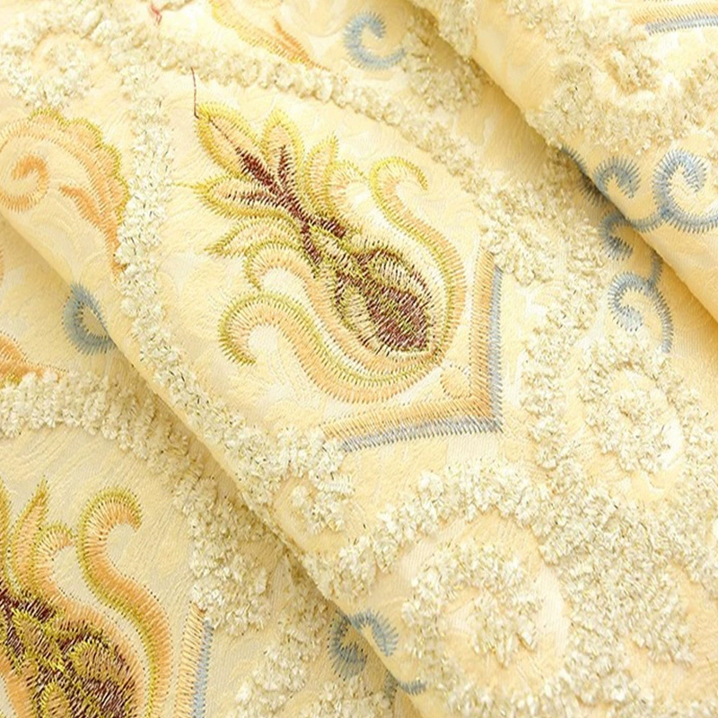 Embroidered thickened curtain, European style, golden, PC‑plastic components, multiple sizes