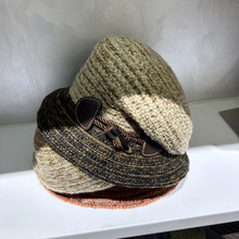 韓國原單羊絨混紡漁夫帽子女冬季保暖線帽牛角扣盆帽后壓褶時裝帽