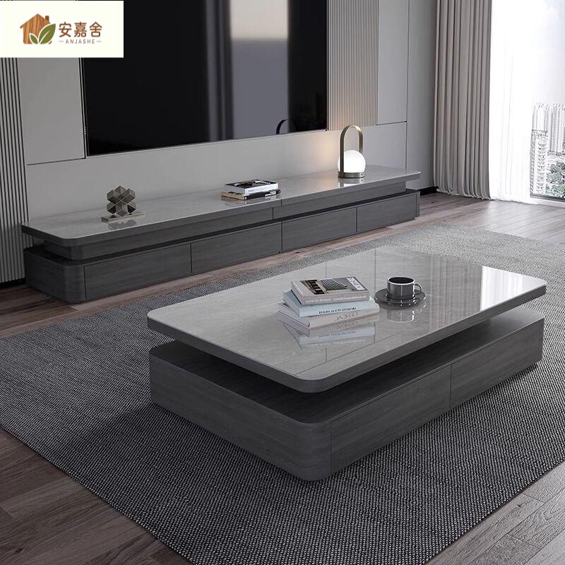 New Italian-style, light luxury, microcrystalline stone coffee table and TV cabinet combination, modern and minimalist design, suitable for small apartments and minimalist living rooms New Italian-style, light luxury, microcrystalline stone coffee table and TV cabinet combination, modern and minimalist design, suitable for small apartments and minimalist living rooms
