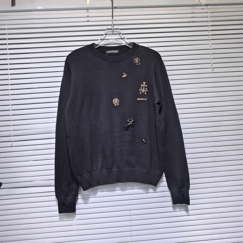 外贸跨境高品质25ss CH 秋冬新款梵文十字架圆领套头针织毛衣现货|undefined
