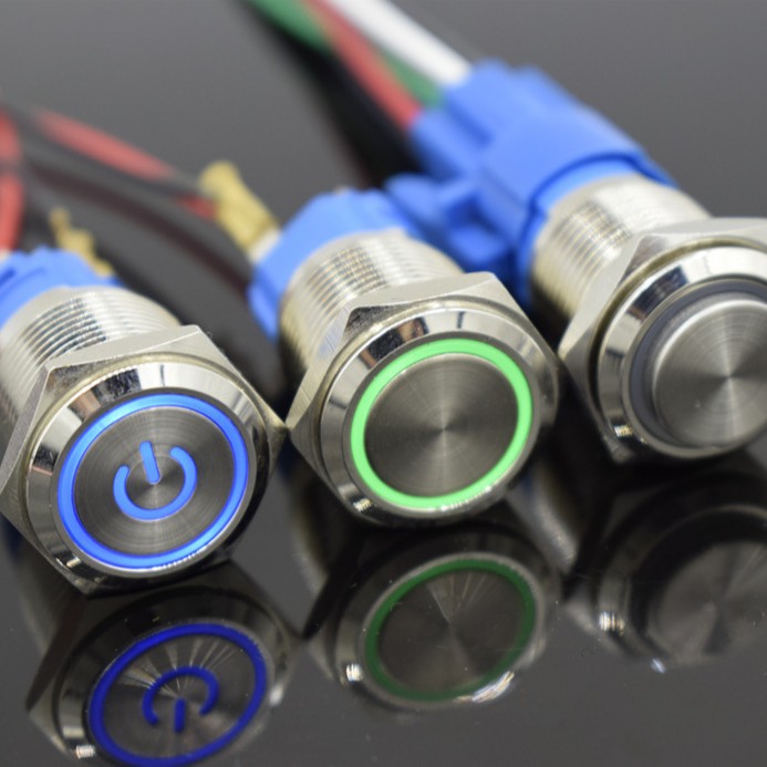 19MM金属按钮开关自复位带灯 5脚1常开1常闭 设备电源启动防水开