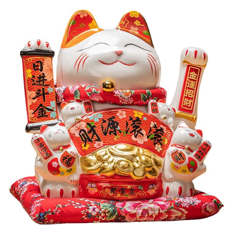 Agitación de la mano de cerámica gato afortunado decoración inauguración apertura gran tienda cajero hogar sala de estar regalo automático mano-agitando