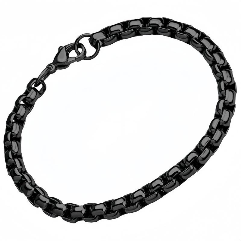 5mm 사각 진주 체인 팔찌 - 블랙