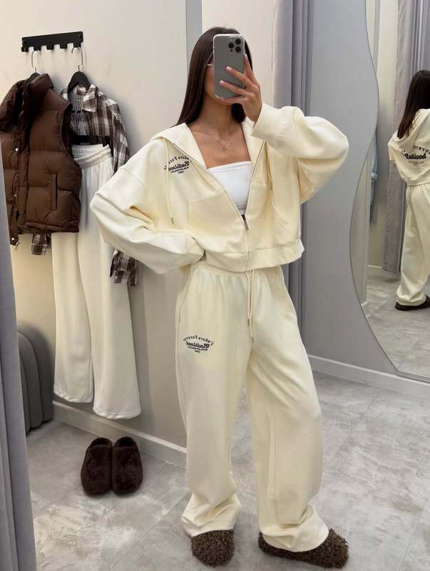 欧美跨境外贸卫衣套装女2025秋新款刺绣宽松显瘦拉链开衫阔腿长裤|undefined