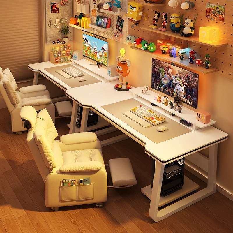 Double-person computer desk for home use, new desktop gaming desk, bedroom desk, couple's side-by-side gaming table and chair, long table
