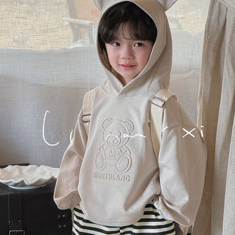 30012 Hoodie 24 New Spring Knitted Top Coat Korean Casual Embossing Process Cap Bear Hoodie 