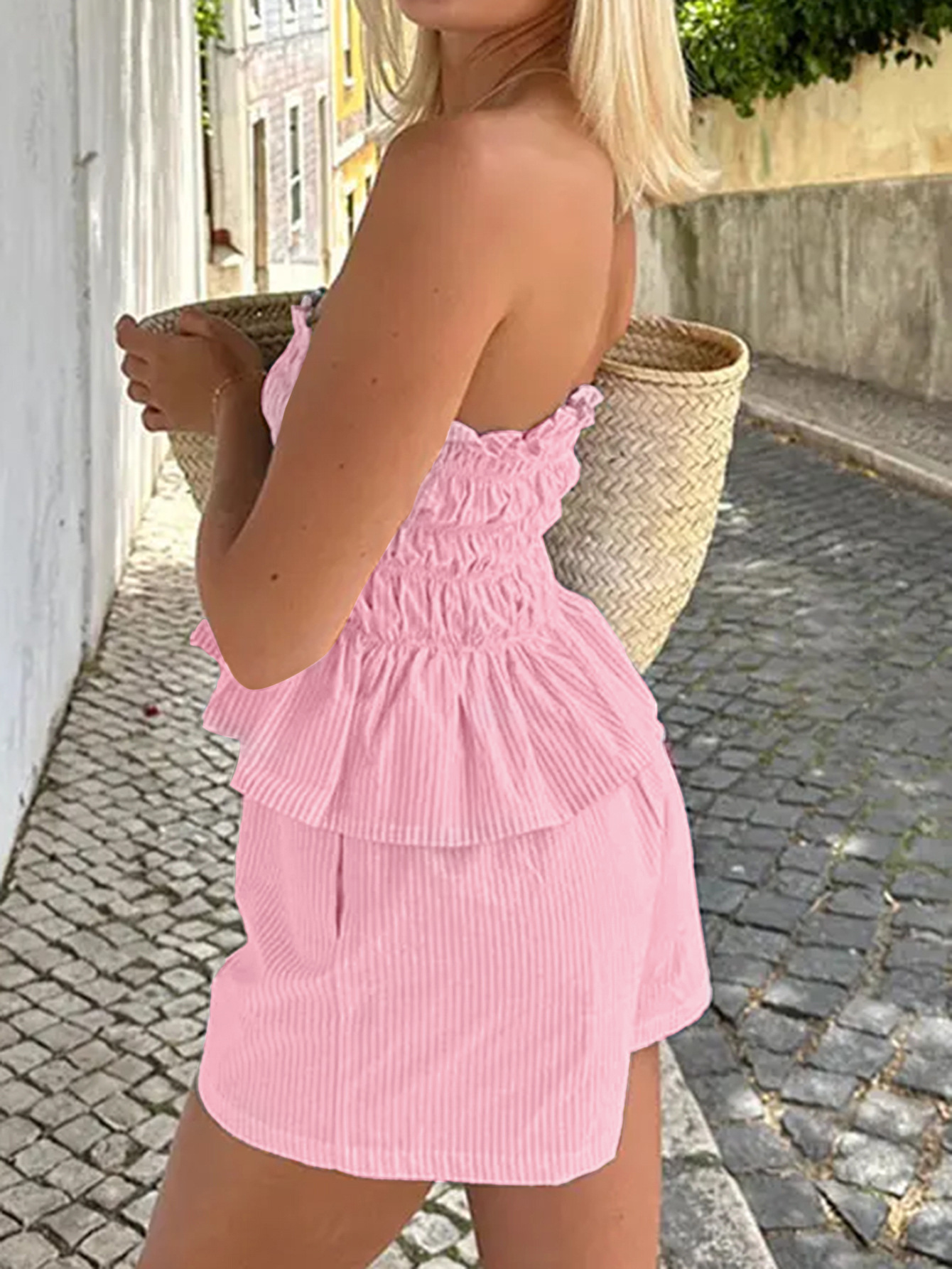 200g Weight Sleeveless Sleeve Length Polyester, Viscose fiber Fabric Type Shorts Co-ord Set Sets Type 2 Pieces Set Quantity Daily Occasion Strapless Neckline Slim Fit Type Stripe Pattern Summer Season Women's Gender Casual Style Daily Women's Casual Stripe Polyester Viscose Fiber Shorts Co-ord Set Shorts Sets 2