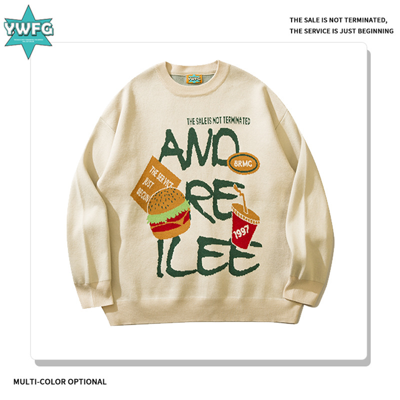 YWFG ropa de mujer americana retro letras 2024 Año Nuevo primavera pareja alta versátil cuello redondo manga larga suéter de punto