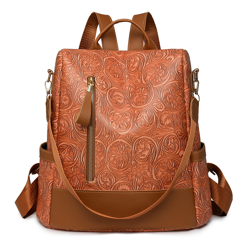 2024 verano nuevo estilo moda contraste color damas en relieve mochila casual versátil multifunción antirrobo en nombre del cabello