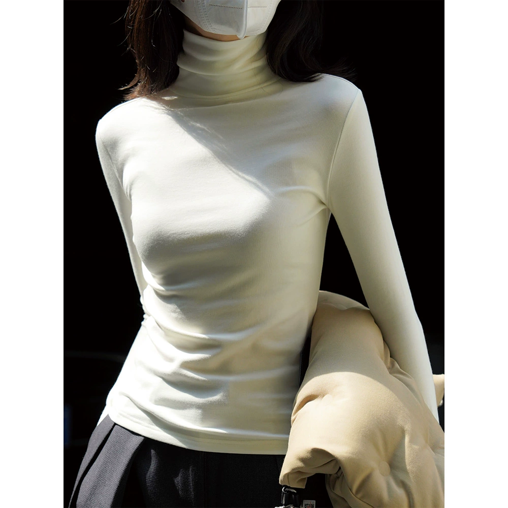 Осенне-зимняя новая Корейская ленивая мягкая шлифовальная футболка с высоким воротником, облегающий, удобный внутренний топ с длинными рукавами для похудения и поездок на работу