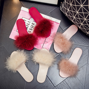 Spring and Summer New Wedding Bridesmaid Mao Mao Slippers Women's Wedding Satin Red Slippers Wedding Bride Morning Gown Matching Shoes