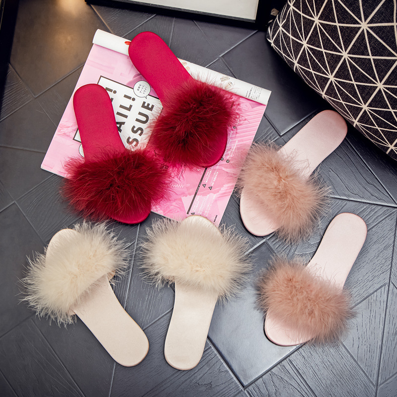Spring and Summer Wedding Bridesmaid Furry Slippers Women's Newlywed Red Slippers Wedding Bride Dressing Gown Matchinging Shoes Dropshipping
