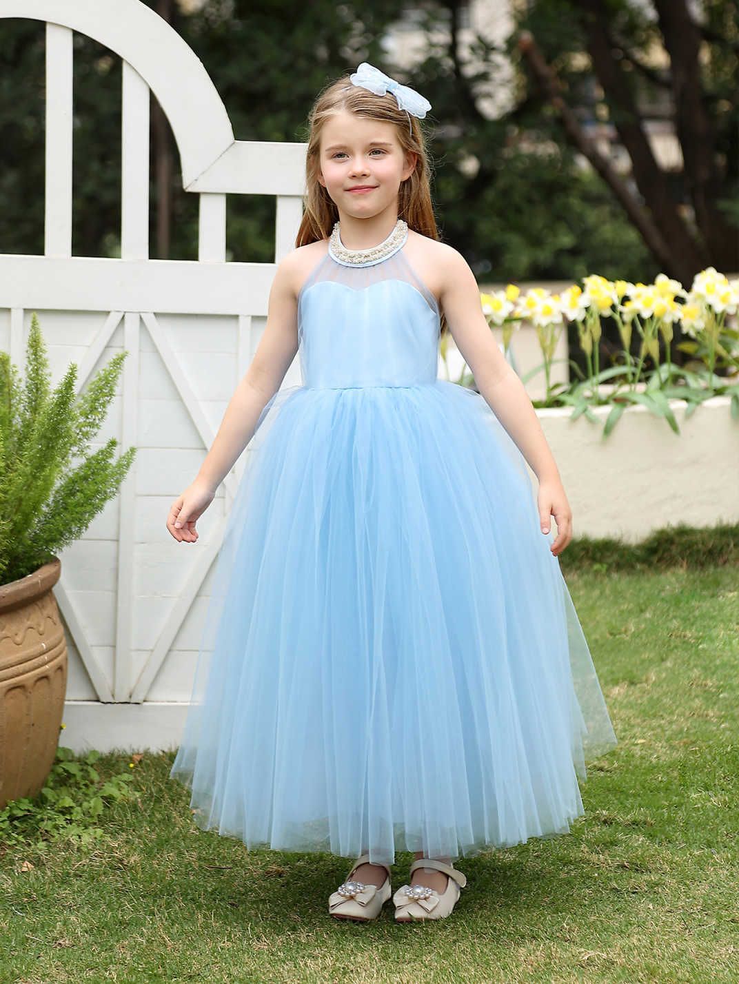 Nuevo cross-border niñas con espalda descubierta vestido de noche para niños, vestido de princesa, vestido de boda para niños, vestido de flores