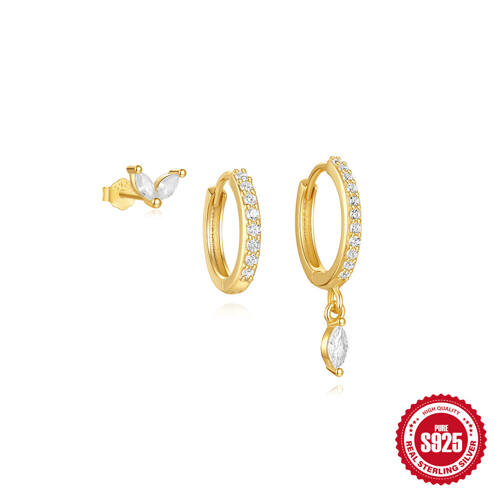 Europeo y americano transfronterizo s925 plata de ley estilo ins simple orejeras clásicas estrella de cinco puntas corona relámpago juego de diamantes