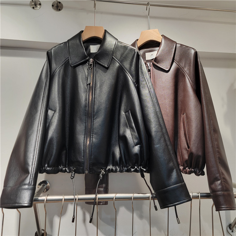 Corea del Sur con solapa mujer 2026 primavera nueva chaqueta corta con cremallera chaqueta de motocicleta cool chaqueta corta